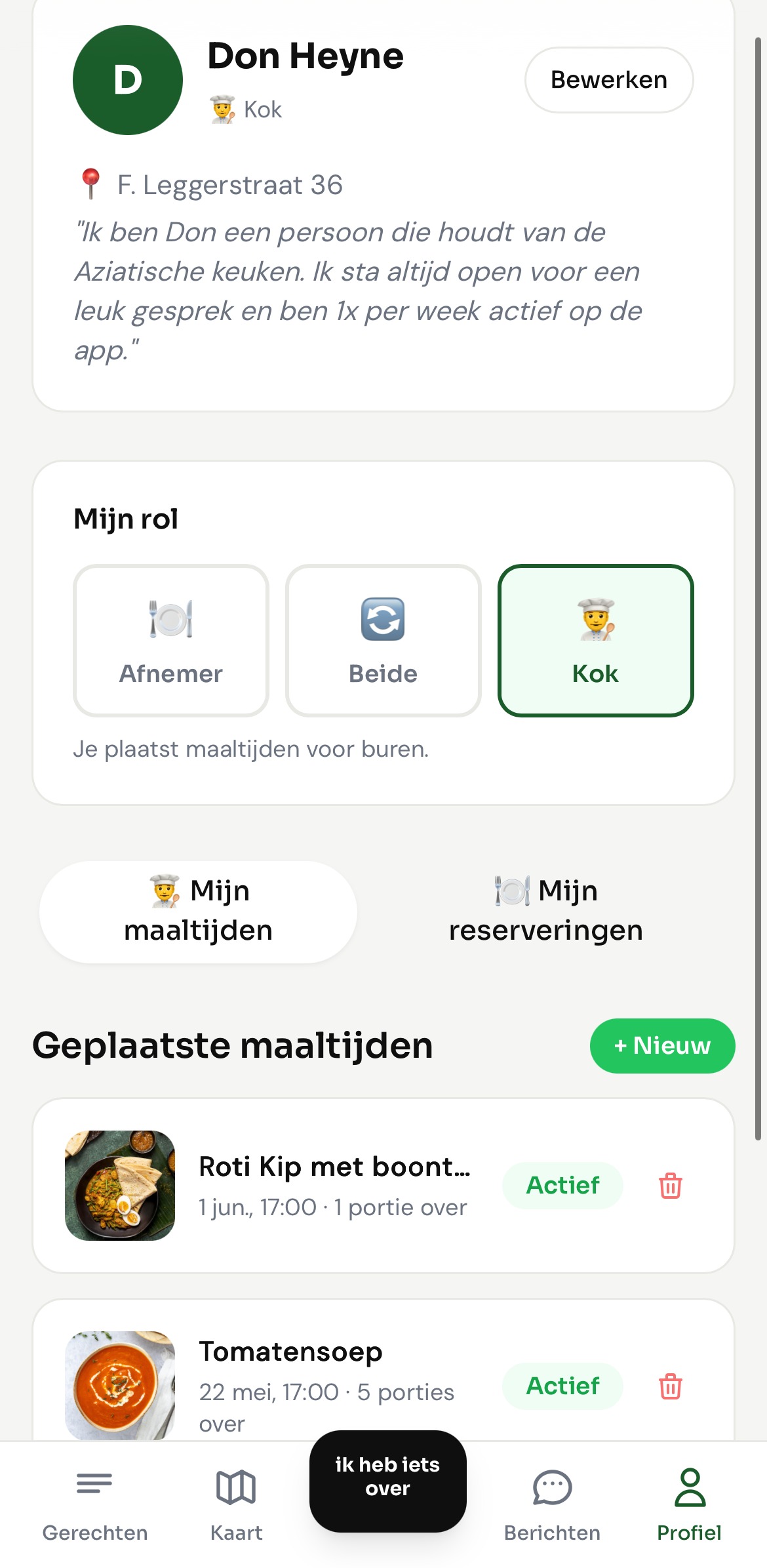 Profiel en maaltijden